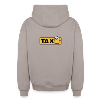 Taxi bière - Sweat à capuche unisexe zippé oversize épais SPREAD - taupe - Dos - AI Model Male 178 light (178cm)