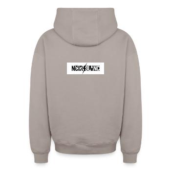 BlackFlash Weiße Grafik – Kontrast-Logo - Oversized Heavyweight Unisex Zip Hoodie - Taupe - Hinten - AI Model Male 178 light (178cm)