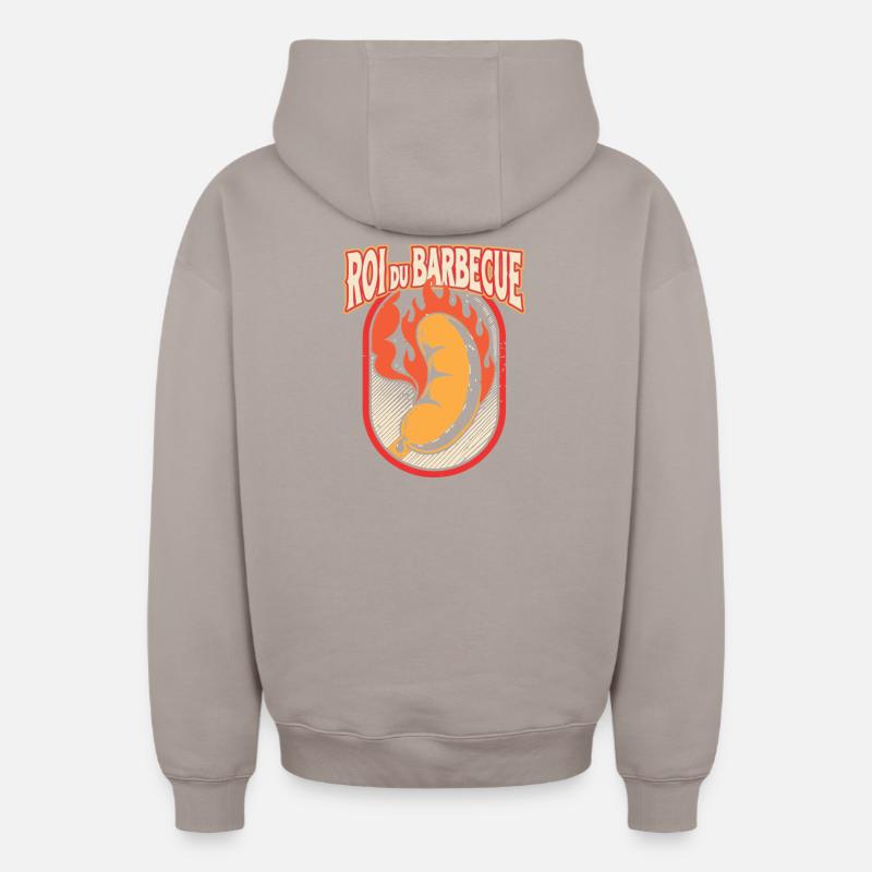 Roi du Barbecue Feu - Sweat à capuche unisexe zippé oversize épais SPREAD - taupe