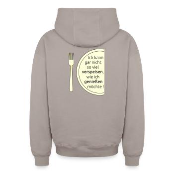 Manger et savourer - Sweat à capuche unisexe zippé oversize épais SPREAD - taupe - Dos - AI Model Male 178 light (178cm)