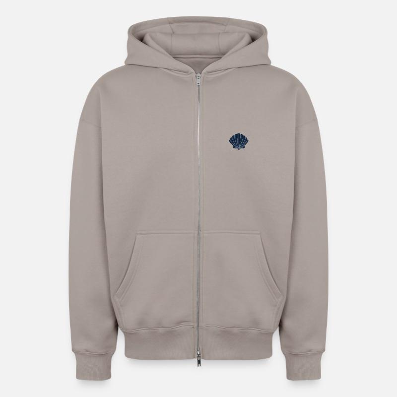 Coquille brodée - Sweat à capuche unisexe zippé oversize épais SPREAD - taupe