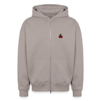 Peanuts Stickmotiv Snoopy Im Roten Puffermantel - Oversized Heavyweight Unisex Zip Hoodie - Taupe - Vorne - AI Model Female 172 dark (172cm) & AI Model Male 178 light (178cm)