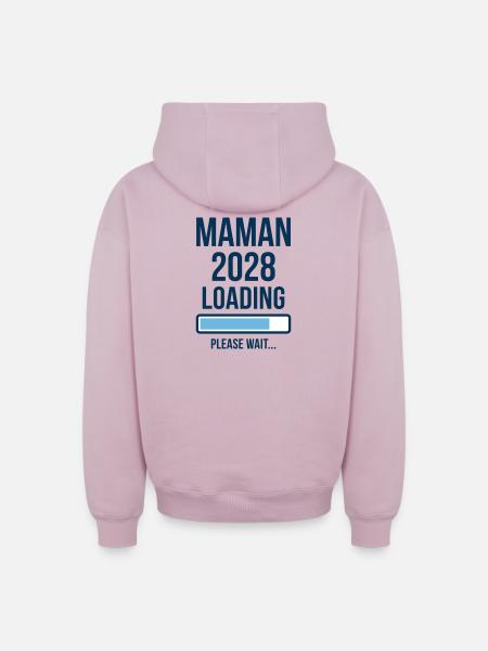 Annonce Grossesse Maman 2028 Loading - Sweat à capuche unisexe zippé oversize épais SPREAD - rose poudré