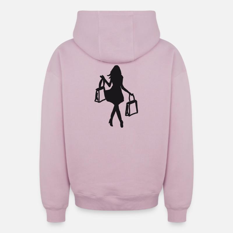 Femme de shopping - Sweat à capuche unisexe zippé oversize épais SPREAD - rose poudré