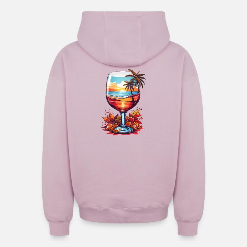 Verre de vin de plage - Sweat à capuche unisexe zippé oversize épais SPREAD - rose poudré