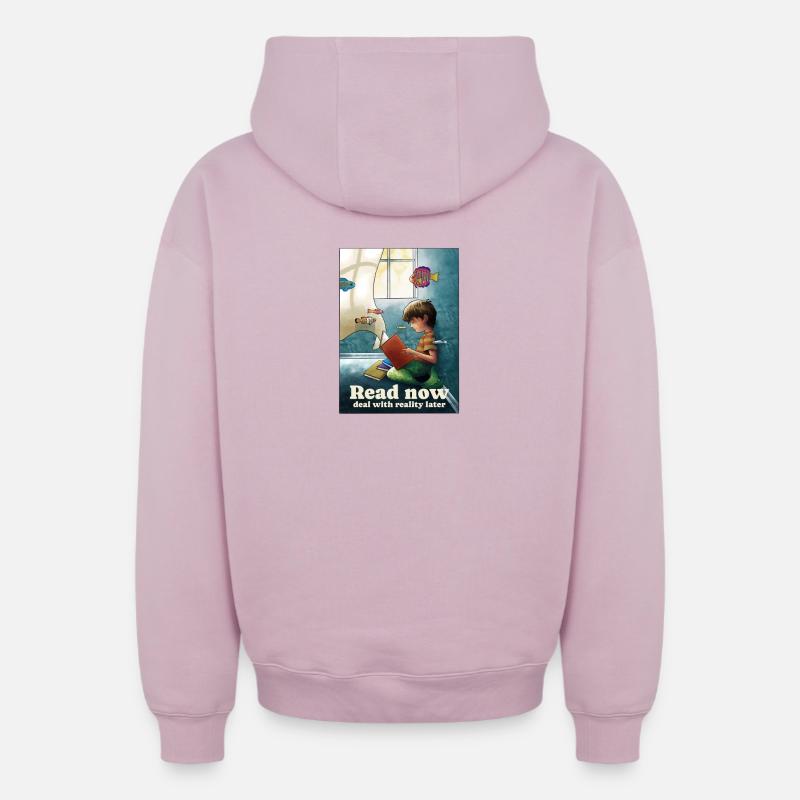 Lire sous la surface - Sweat à capuche unisexe zippé oversize épais SPREAD - rose poudré