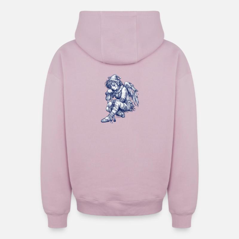 Ange Bleu Triste - Sweat à capuche unisexe zippé oversize épais SPREAD - rose poudré