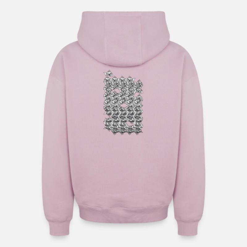 Poisson monochrome répété - Sweat à capuche unisexe zippé oversize épais SPREAD - rose poudré
