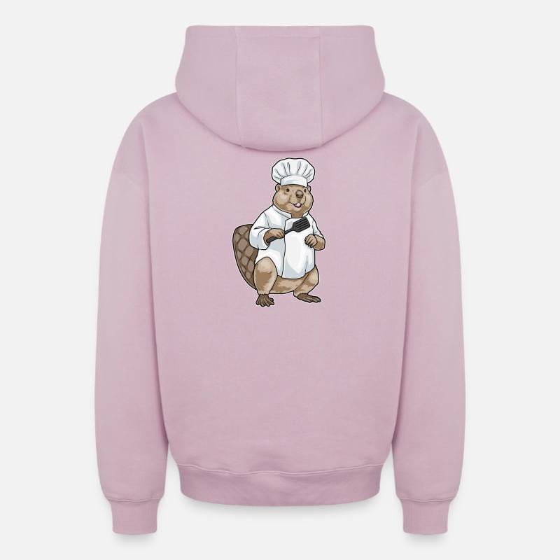 Beaver Cook Spatule Cuisson - Sweat à capuche unisexe zippé oversize épais SPREAD - rose poudré