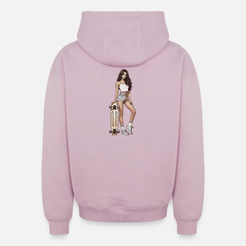 Skateuse - Sweat à capuche unisexe zippé oversize épais SPREAD - rose poudré