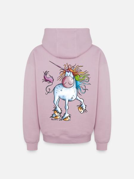 Rainbow Unicorn - Oversized Heavyweight Unisex Zip Hoodie - dusky pink