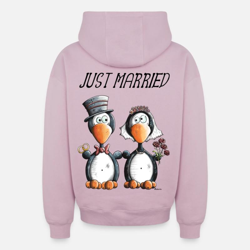 Just Married Penguins - Sweat à capuche unisexe zippé oversize épais SPREAD - rose poudré