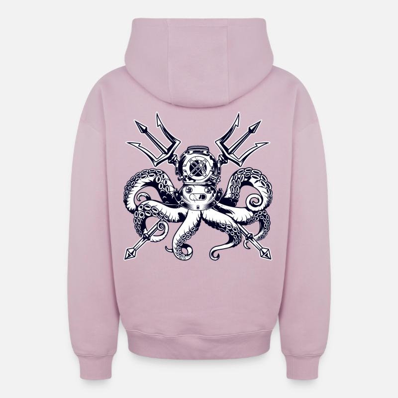 Pieuvre Scaphandre Trident - Sweat à capuche unisexe zippé oversize épais SPREAD - rose poudré