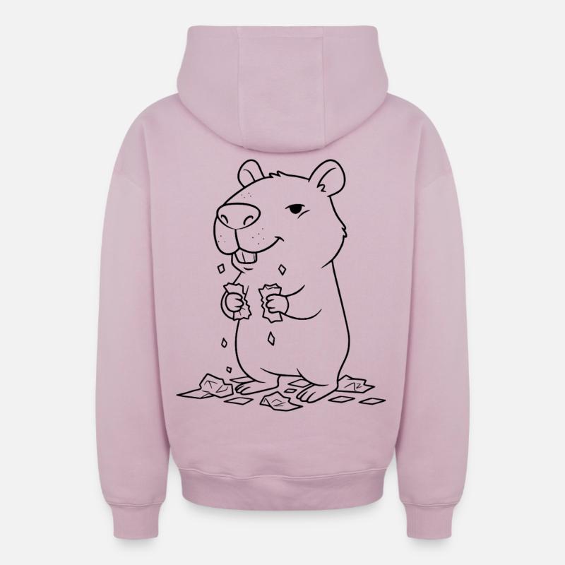 Capybara mange ses devoirs - Sweat à capuche unisexe zippé oversize épais SPREAD - rose poudré