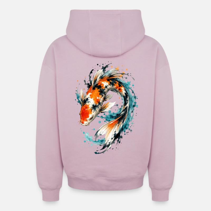 Éclaboussure de carpes koi aquarelle - Sweat à capuche unisexe zippé oversize épais SPREAD - rose poudré