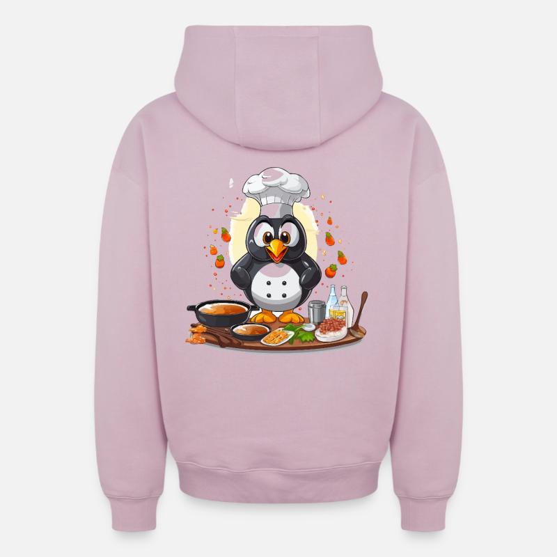 Kitchen Penguin Chef Design - Sweat à capuche unisexe zippé oversize épais SPREAD - rose poudré