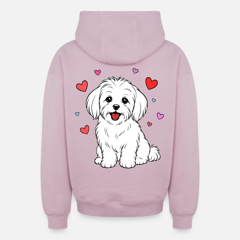Malteser_Hund_sitzend_Herz_weiss - Sweat à capuche unisexe zippé oversize épais SPREAD - rose poudré