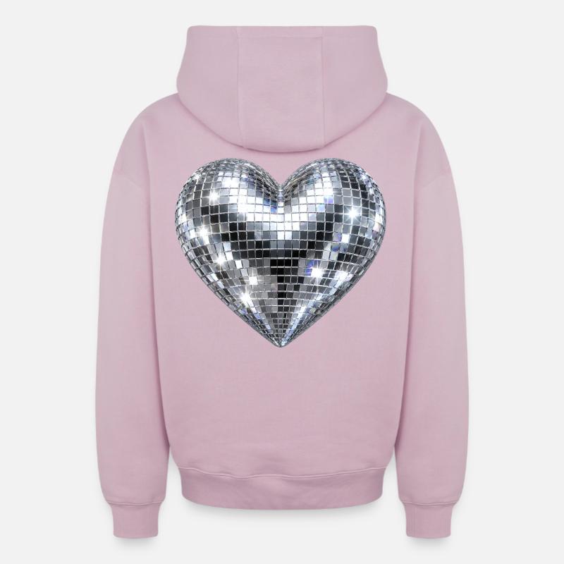 Paillettes disco de cœur - Sweat à capuche unisexe zippé oversize épais SPREAD - rose poudré