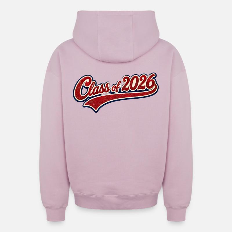 Class 2026 Retro Script - Oversized Heavyweight Unisex Zip Hoodie - dusky pink
