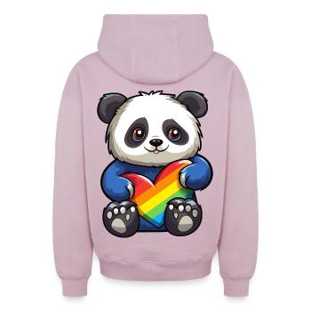 Ours panda | Cœur de fierté | Mignon | LGBTQ+ | - Sweat à capuche unisexe zippé oversize épais SPREAD - rose poudré - Dos - AI Model Male 178 light (178cm)