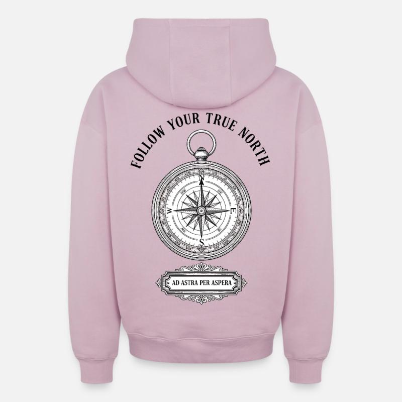 Boussole des Sentiers d’Aventure - Sweat à capuche unisexe zippé oversize épais SPREAD - rose poudré