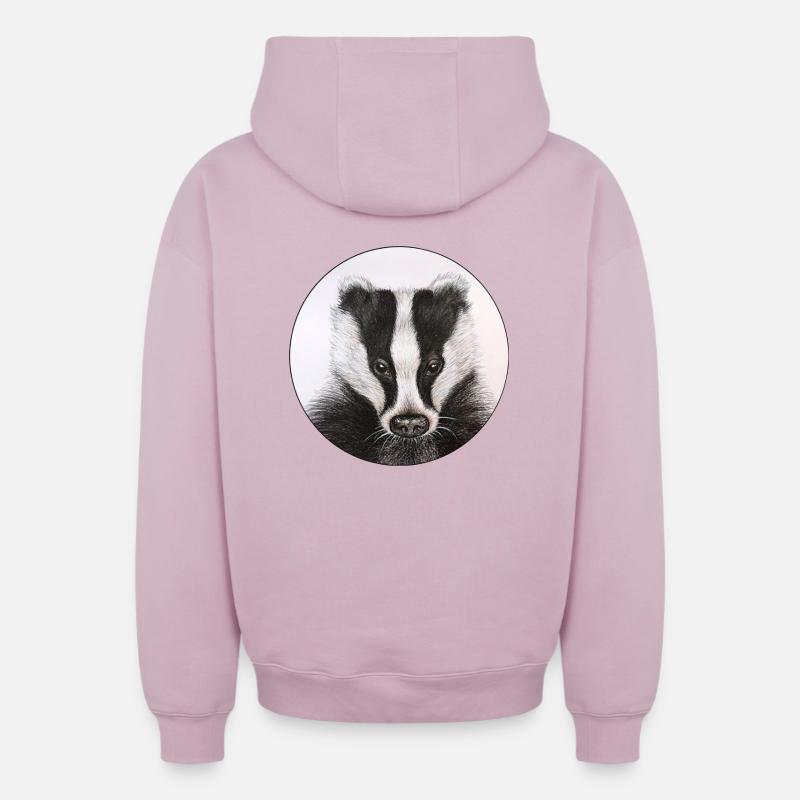Blaireau /Badger - Sweat à capuche unisexe zippé oversize épais SPREAD - rose poudré