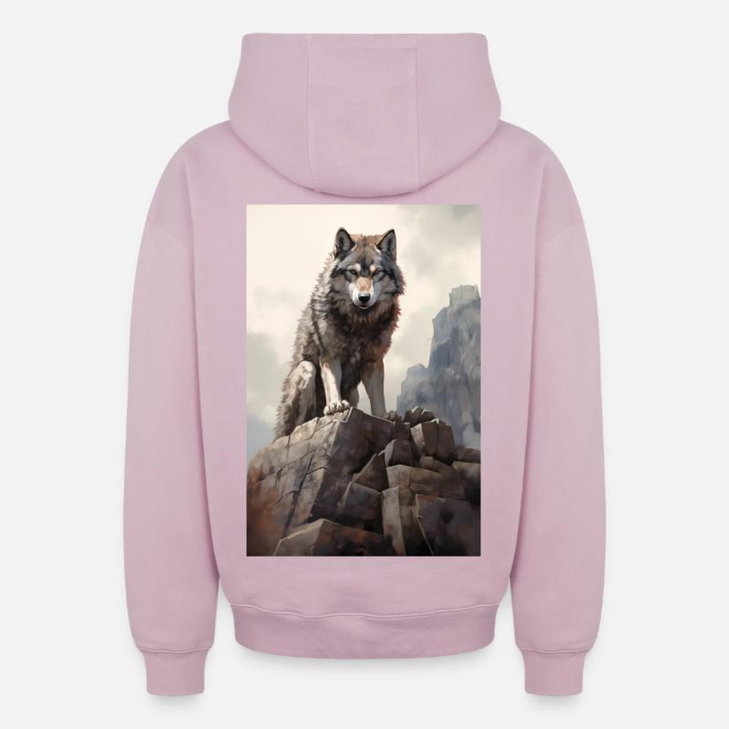Illustration de Loup - Sweat à capuche unisexe zippé oversize épais SPREAD - rose poudré