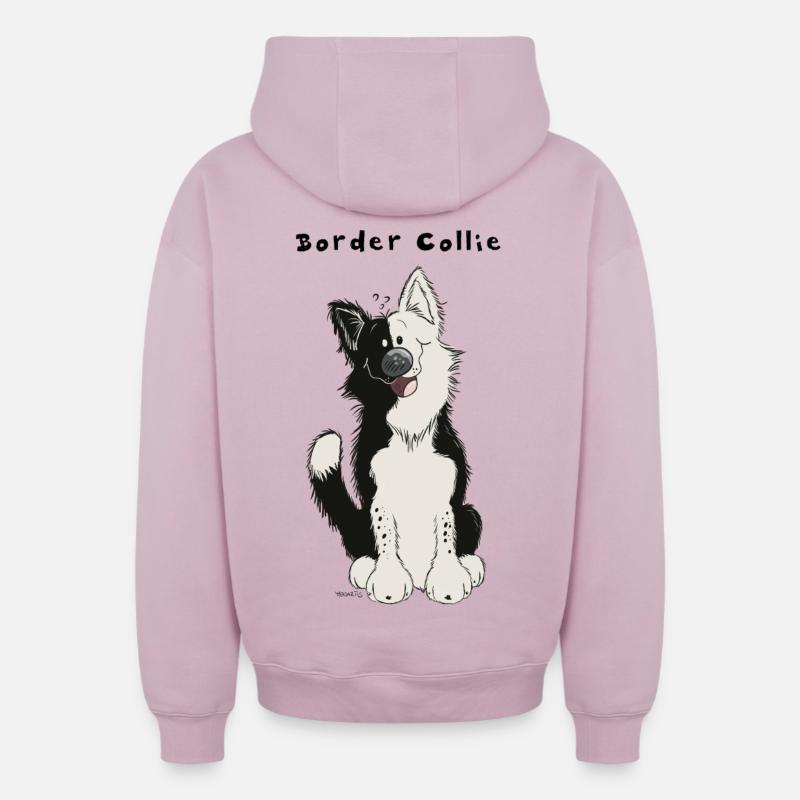 Border Collie comique - Sweat à capuche unisexe zippé oversize épais SPREAD - rose poudré