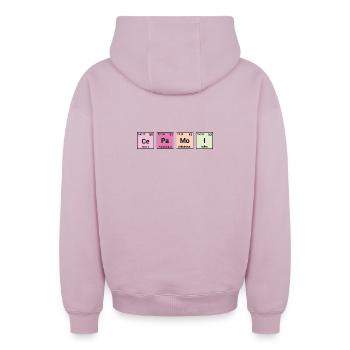 Cepamoi in periodischen Elementen - Oversized Heavyweight Unisex Zip Hoodie - Altrosa - Hinten - AI Model Male 178 light (178cm)