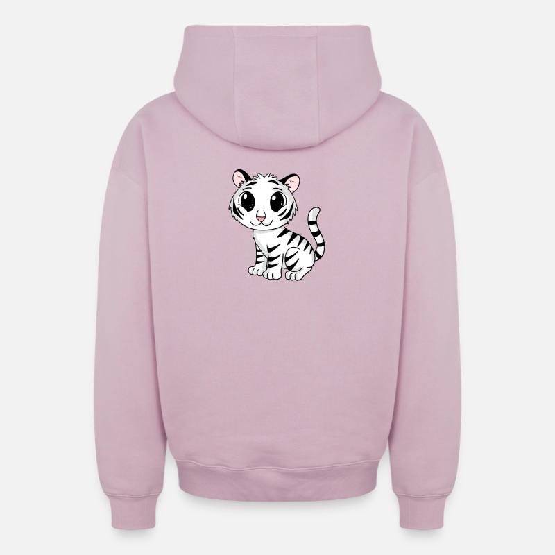 tigre blanc - Sweat à capuche unisexe zippé oversize épais SPREAD - rose poudré
