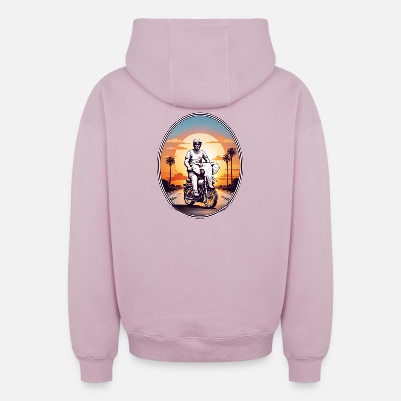 Moto éléphant - Sweat à capuche unisexe zippé oversize épais SPREAD - rose poudré