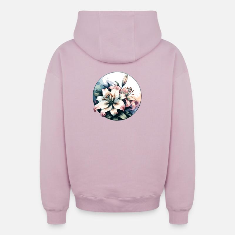 Lys dessinés - Sweat à capuche unisexe zippé oversize épais SPREAD - rose poudré