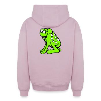 Frog Toad Laughing Funny Silly Cheeky Sitting Comic - Oversized Heavyweight Unisex Zip Hoodie - dusky pink - Back - AI Model Male 178 light (178cm)