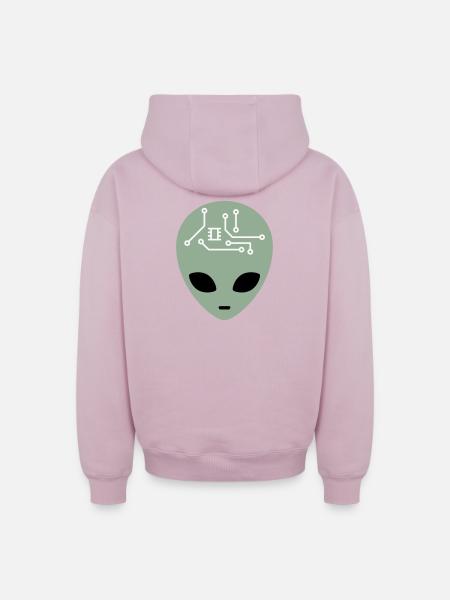 Alien Head with Circuits (three colours) - Oversized Heavyweight Unisex Zip Hoodie - dusky pink