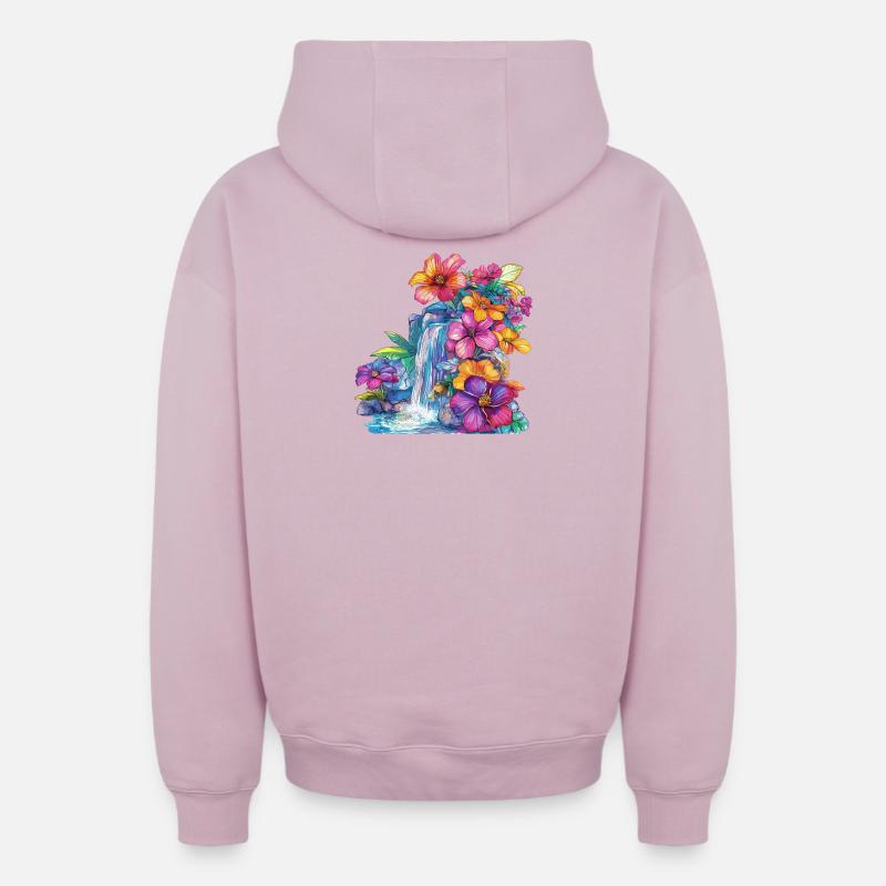 Cascade de fleurs à la cascade - Sweat à capuche unisexe zippé oversize épais SPREAD - rose poudré