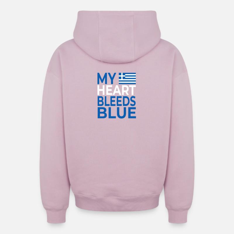 Mon cœur saigne bleu Grèce - Sweat à capuche unisexe zippé oversize épais SPREAD - rose poudré