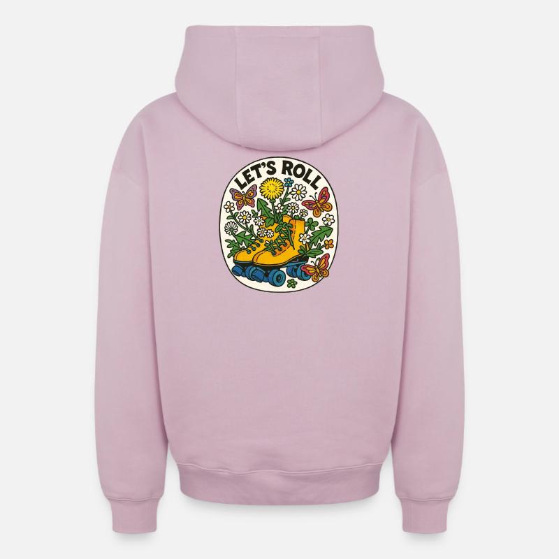 Roulons Floral Roller - Sweat à capuche unisexe zippé oversize épais SPREAD - rose poudré