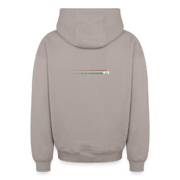 Gestreifte Horizont-Silhouette - Oversized Heavyweight Unisex Zip Hoodie - Taupe - Hinten - AI Model Male 178 light (178cm)