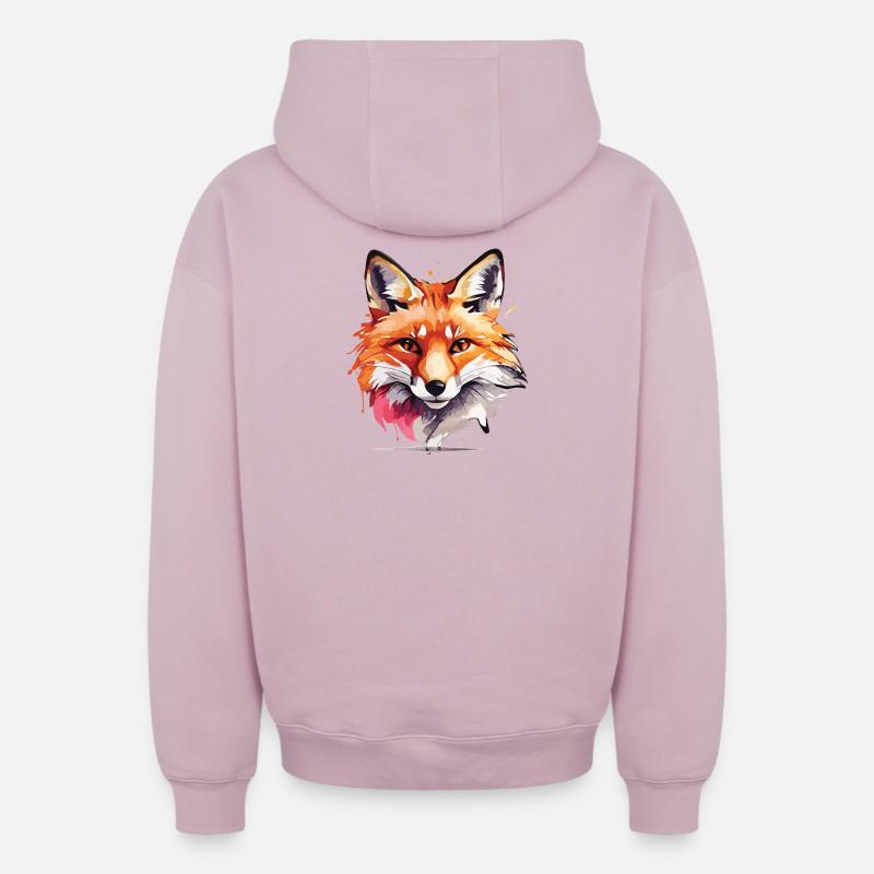 Aquarelle Fox - Sweat à capuche unisexe zippé oversize épais SPREAD - rose poudré