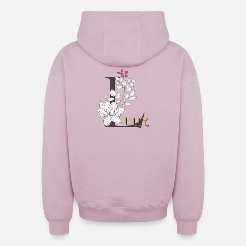 Lettre L Lilly - Sweat à capuche unisexe zippé oversize épais SPREAD - rose poudré