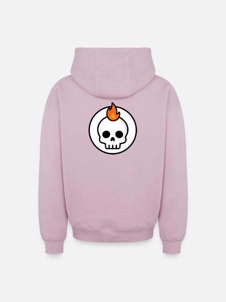 Cute Doom Skull Fire Graphic - Oversized Heavyweight Unisex Zip Hoodie - dusky pink