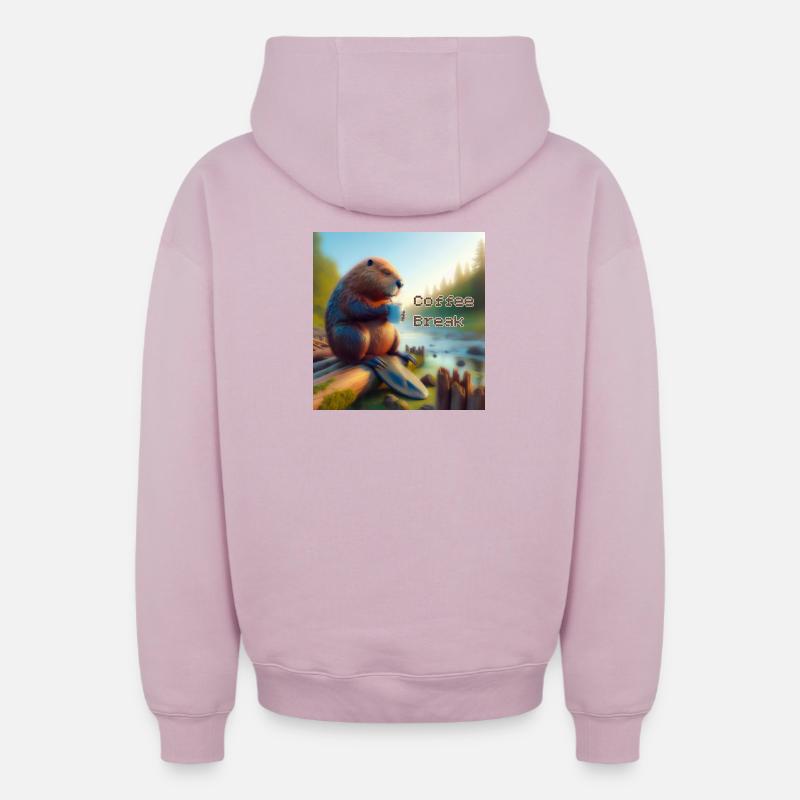 Pause-café castor - Sweat à capuche unisexe zippé oversize épais SPREAD - rose poudré
