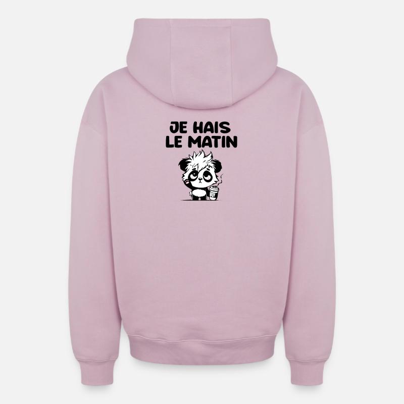 je hais le matin panda - Sweat à capuche unisexe zippé oversize épais SPREAD - rose poudré