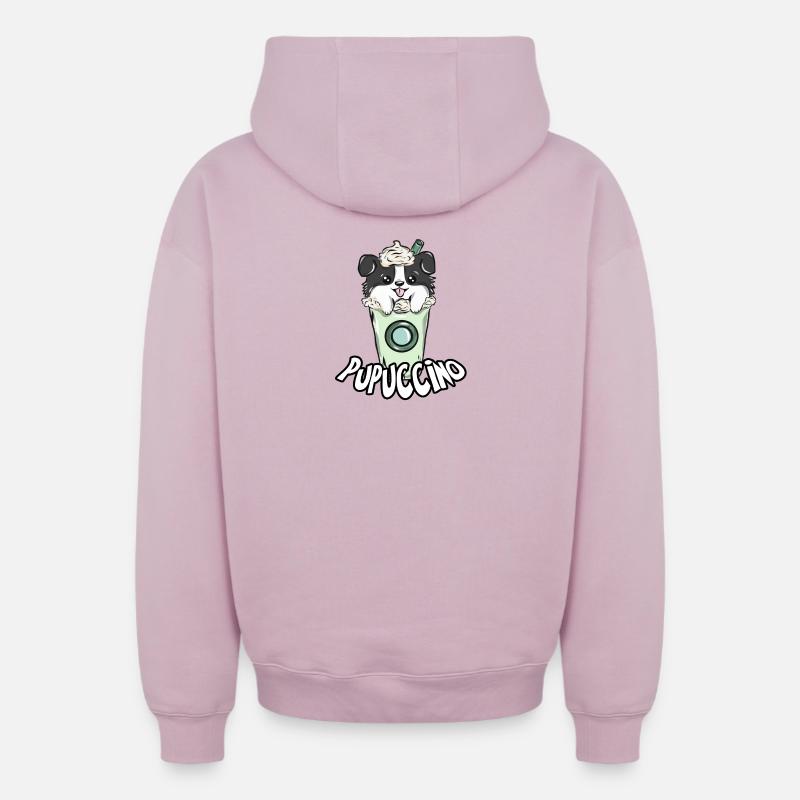 Café cappuccino chien - Sweat à capuche unisexe zippé oversize épais SPREAD - rose poudré