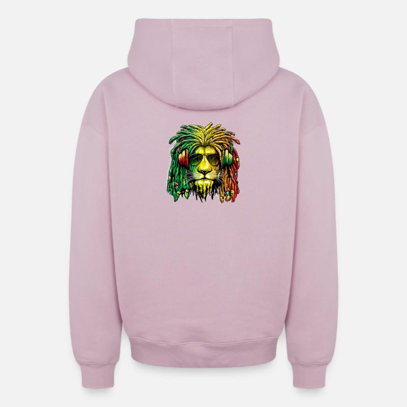 Lion Rasta - Sweat à capuche unisexe zippé oversize épais SPREAD - rose poudré