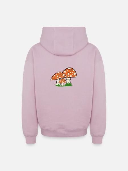 natur grafik, paddehatte, store skovmotiver - Unisex oversize hættetrøje med lynlås i kraftig kvalitet - gammelrosa