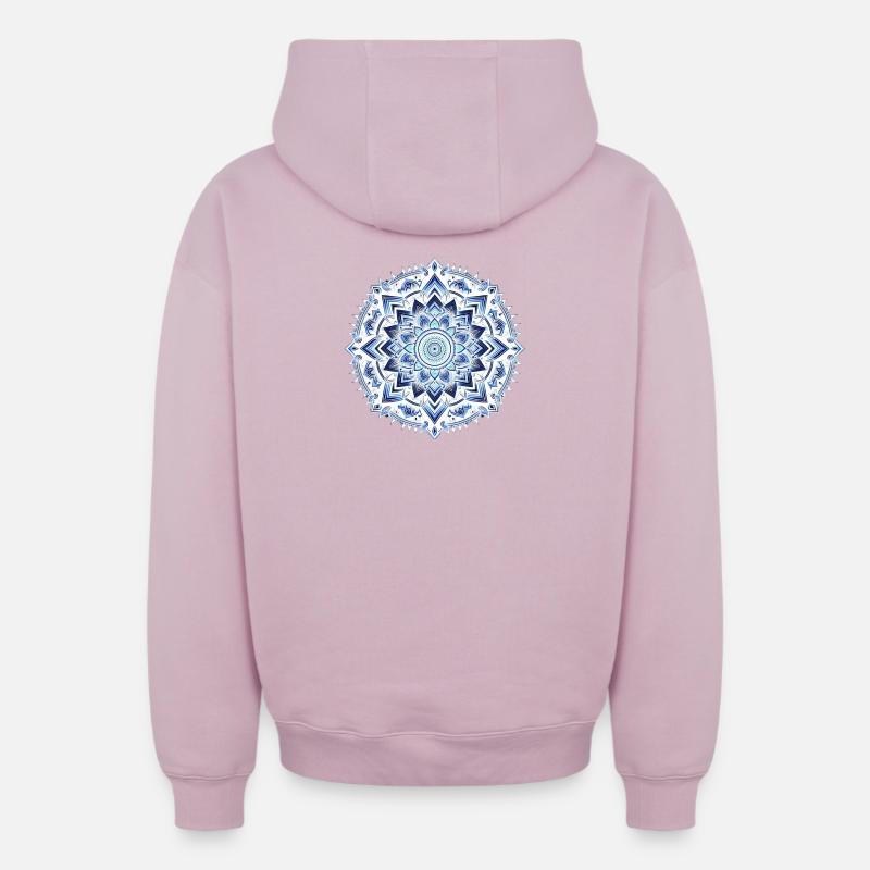 Mandala géométrique bleu - Sweat à capuche unisexe zippé oversize épais SPREAD - rose poudré
