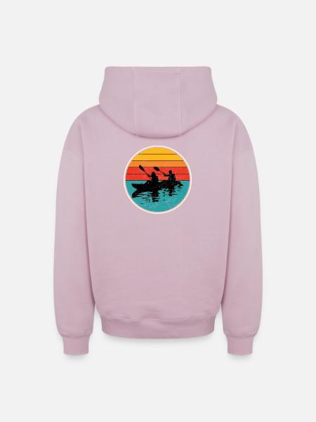 Sunset Kayak Duo Circle - Oversized Heavyweight Unisex Zip Hoodie - dusky pink