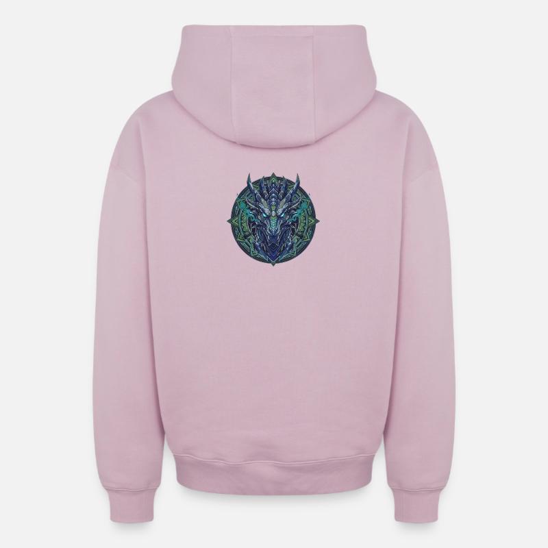 Dragon Sarcelle - Mandala - Sweat à capuche unisexe zippé oversize épais SPREAD - rose poudré
