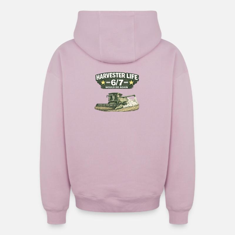 Moissonneuse vie 6/7 « Moissonneuse-batteuse » - Sweat à capuche unisexe zippé oversize épais SPREAD - rose poudré